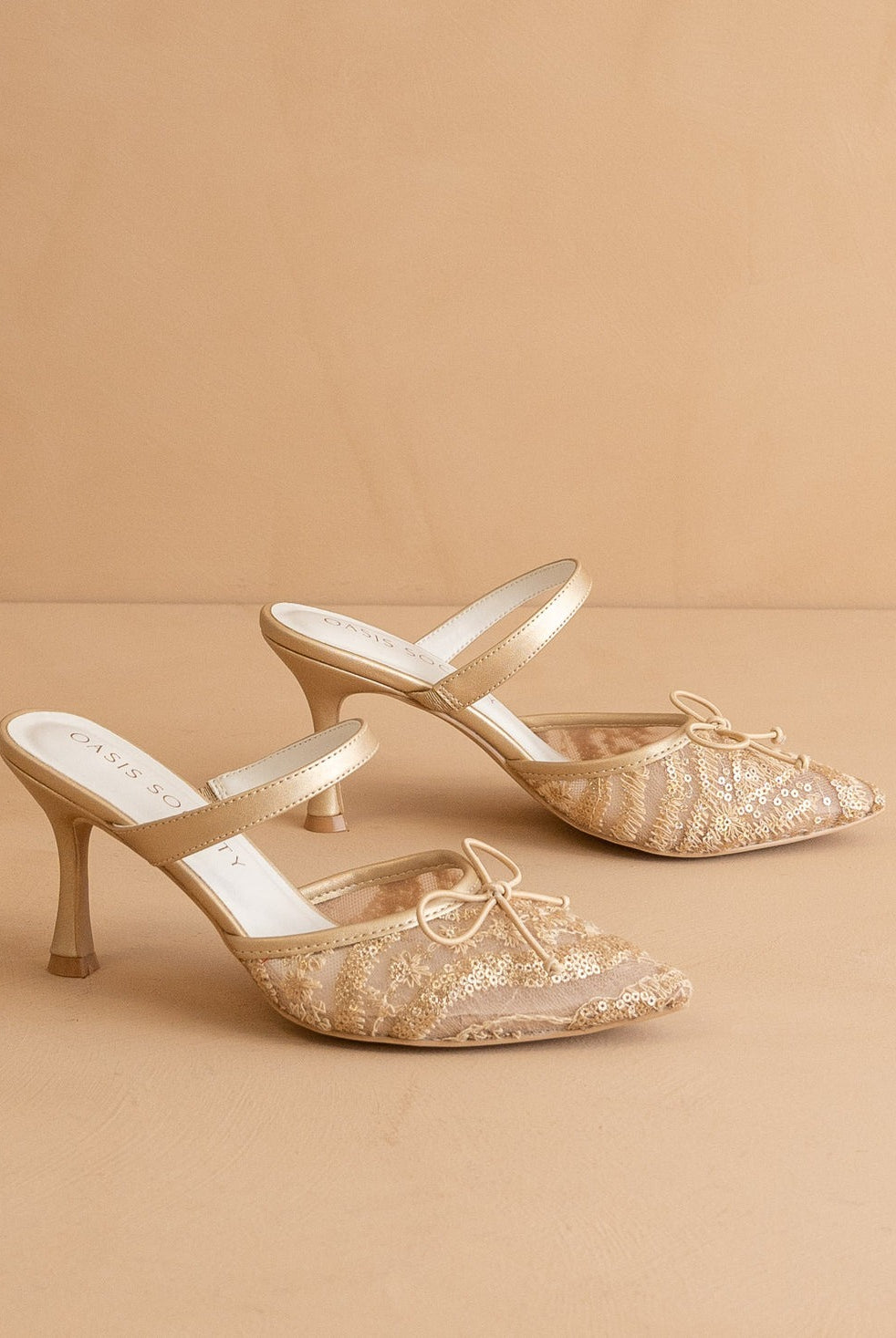 Lace Pointed Toe Kitten Heel Mules - Oasis Society - RARA Boutique