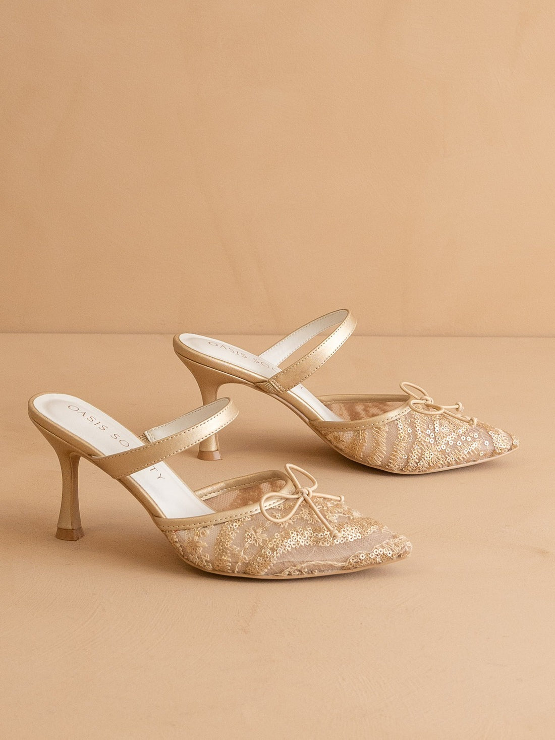 Lace Pointed Toe Kitten Heel Mules - Oasis Society - RARA Boutique