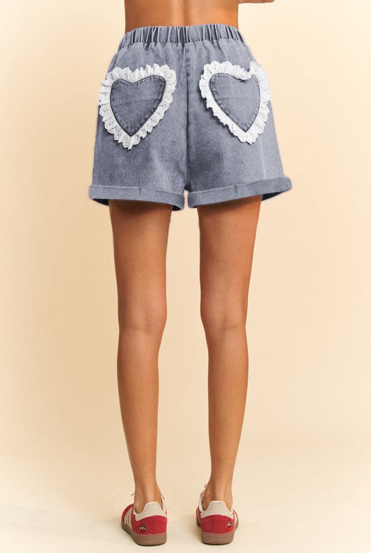 Heart Applique Patch Denim Shorts - Davi & Dani - RARA Boutique