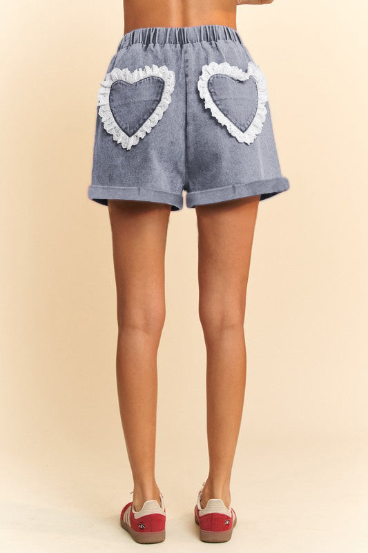 Heart Applique Patch Denim Shorts - Davi & Dani - RARA Boutique