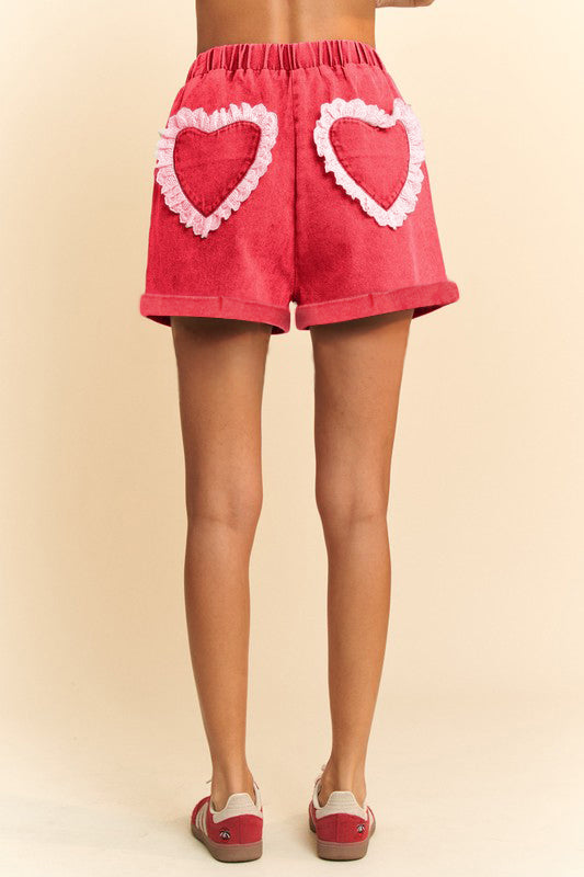Heart Applique Patch Denim Shorts - Davi & Dani - RARA Boutique