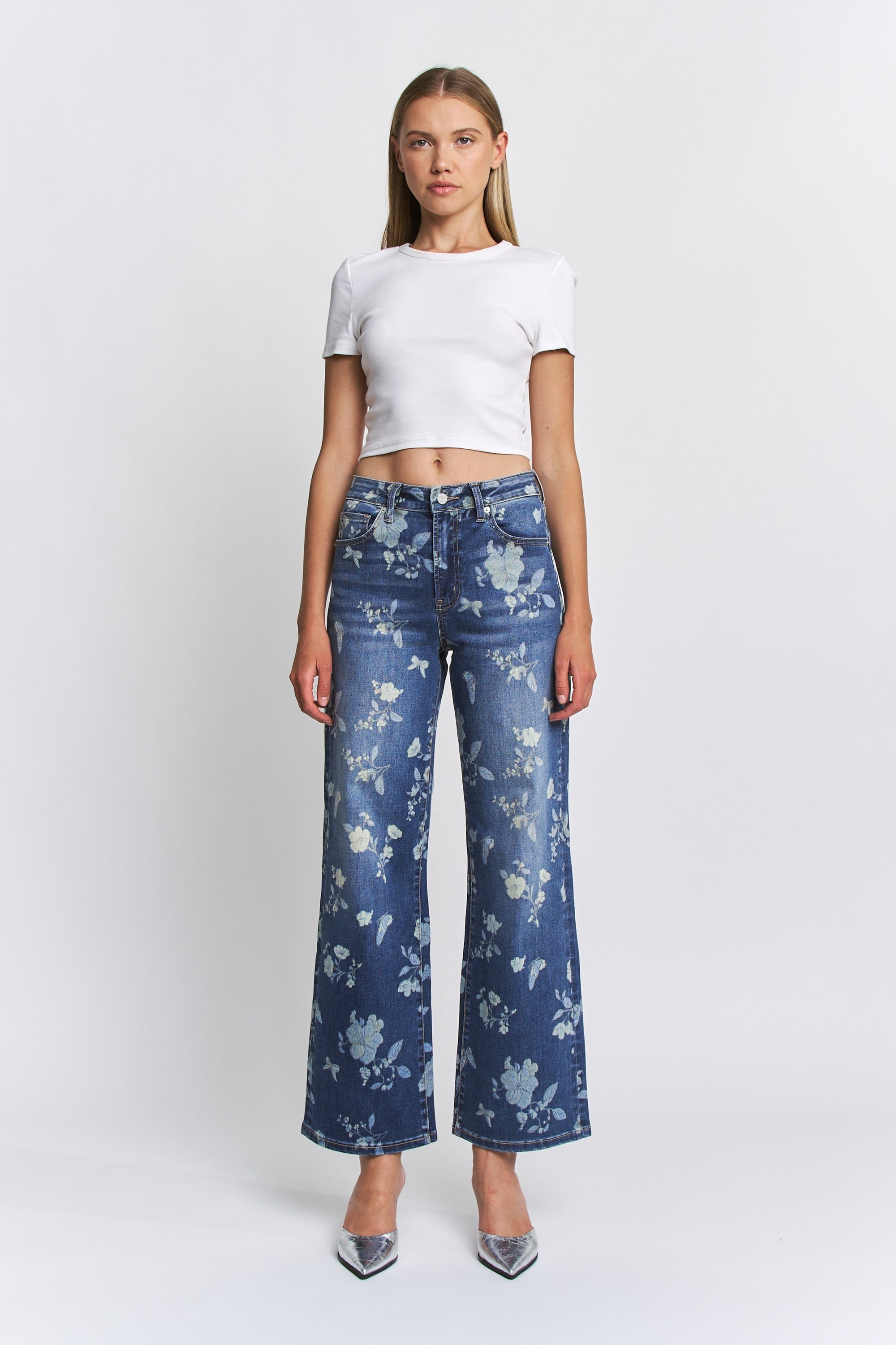 Floral Print Wide Leg Jeans - Mica - RARA Boutique