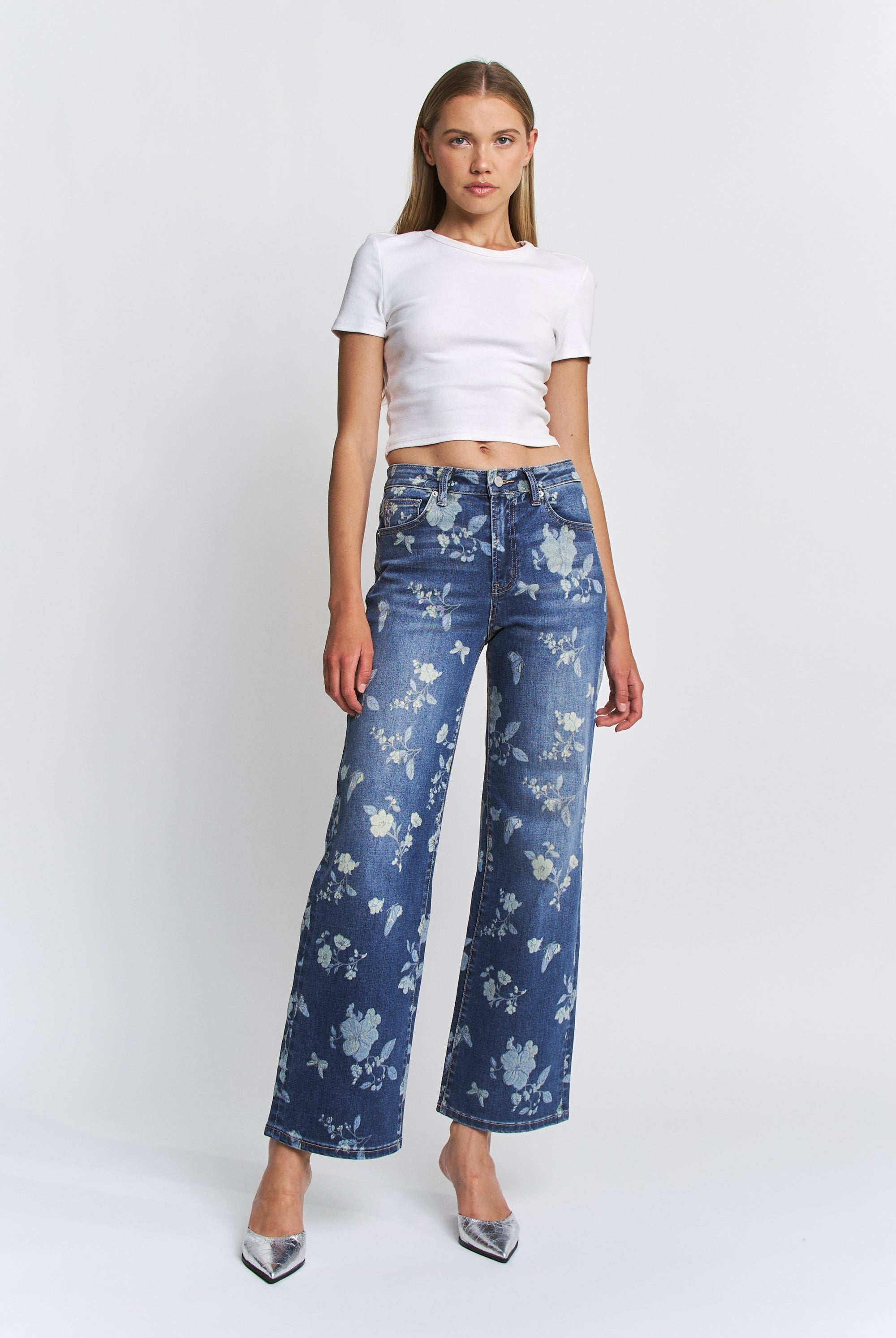 Floral Print Wide Leg Jeans - Mica - RARA Boutique