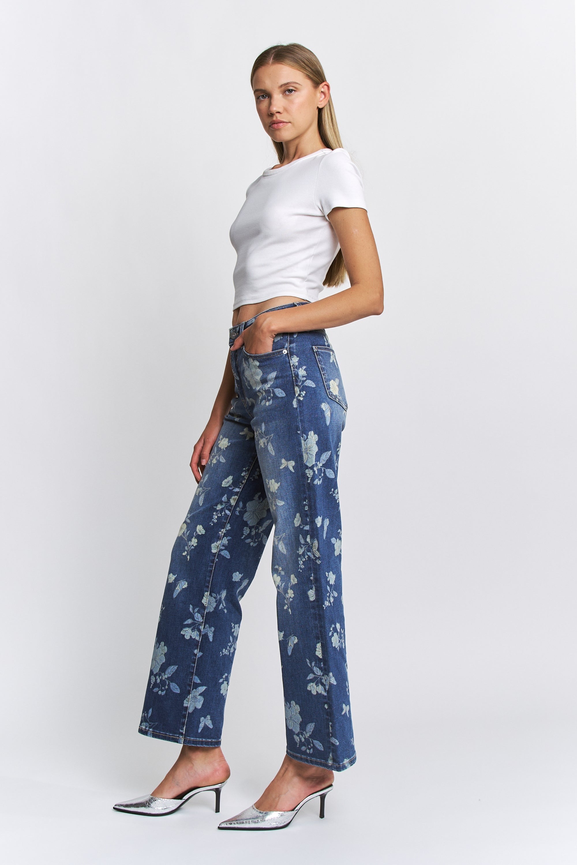 Floral Print Wide Leg Jeans - Mica - RARA Boutique