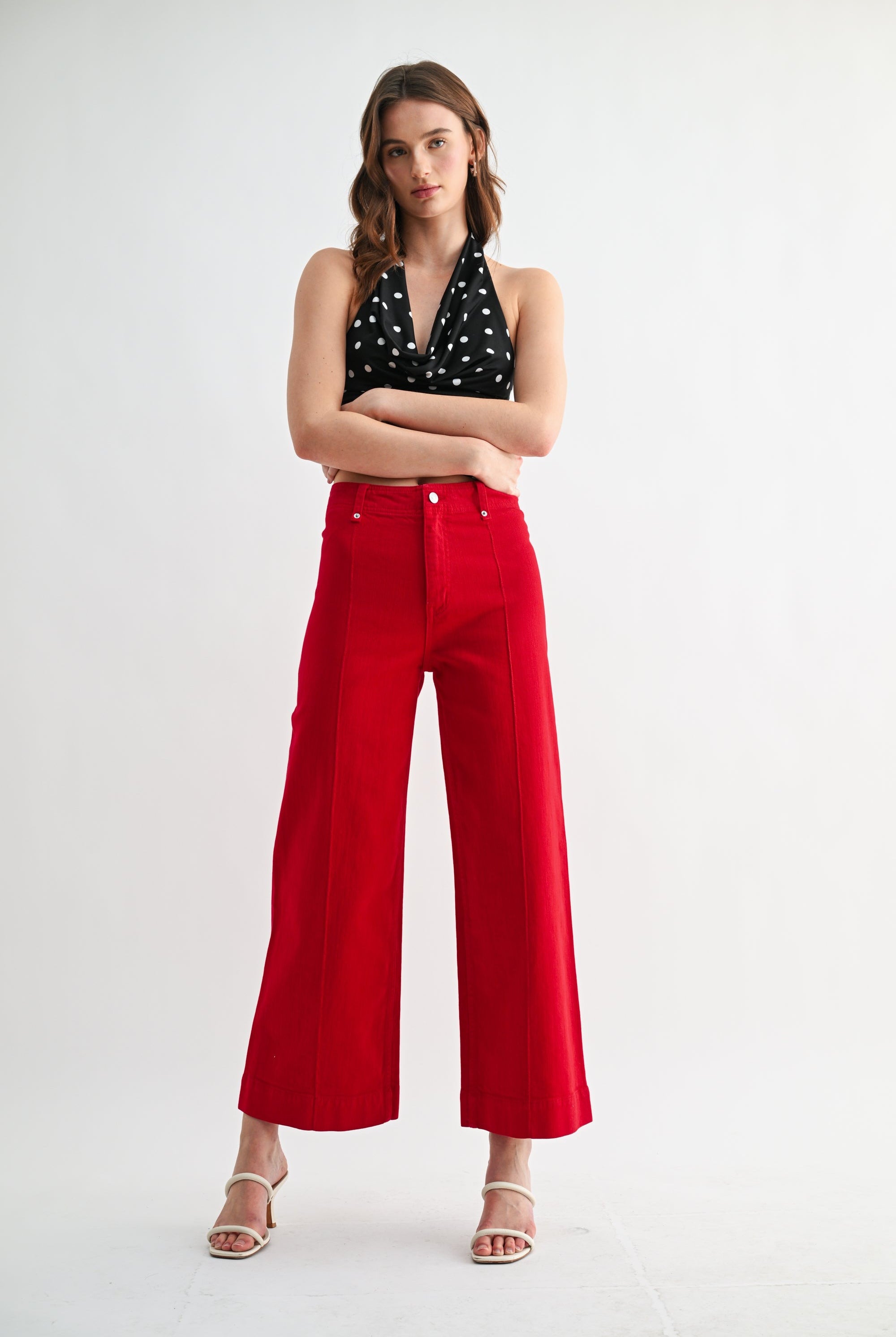 Front Seam Cropped Wide Leg High Waist Jeans - Mica - RARA Boutique