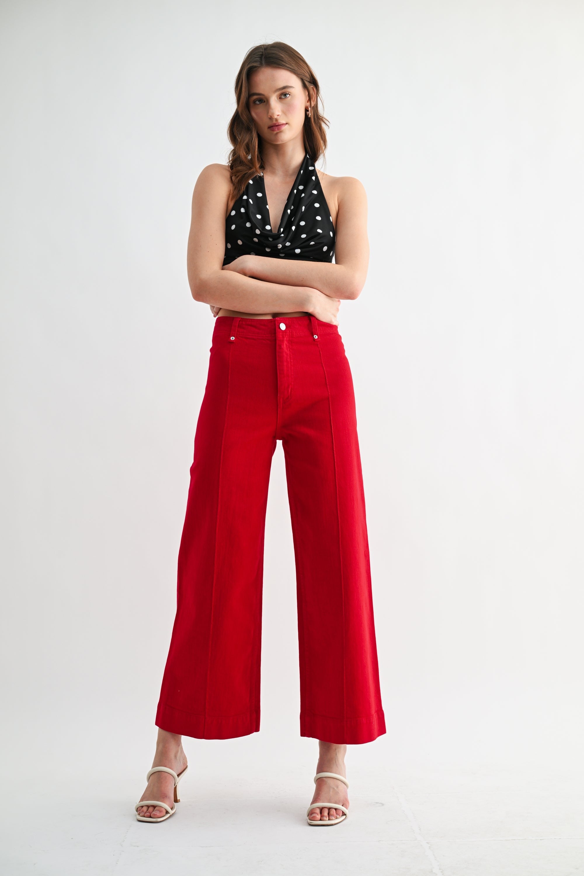 Front Seam Cropped Wide Leg High Waist Jeans - Mica - RARA Boutique