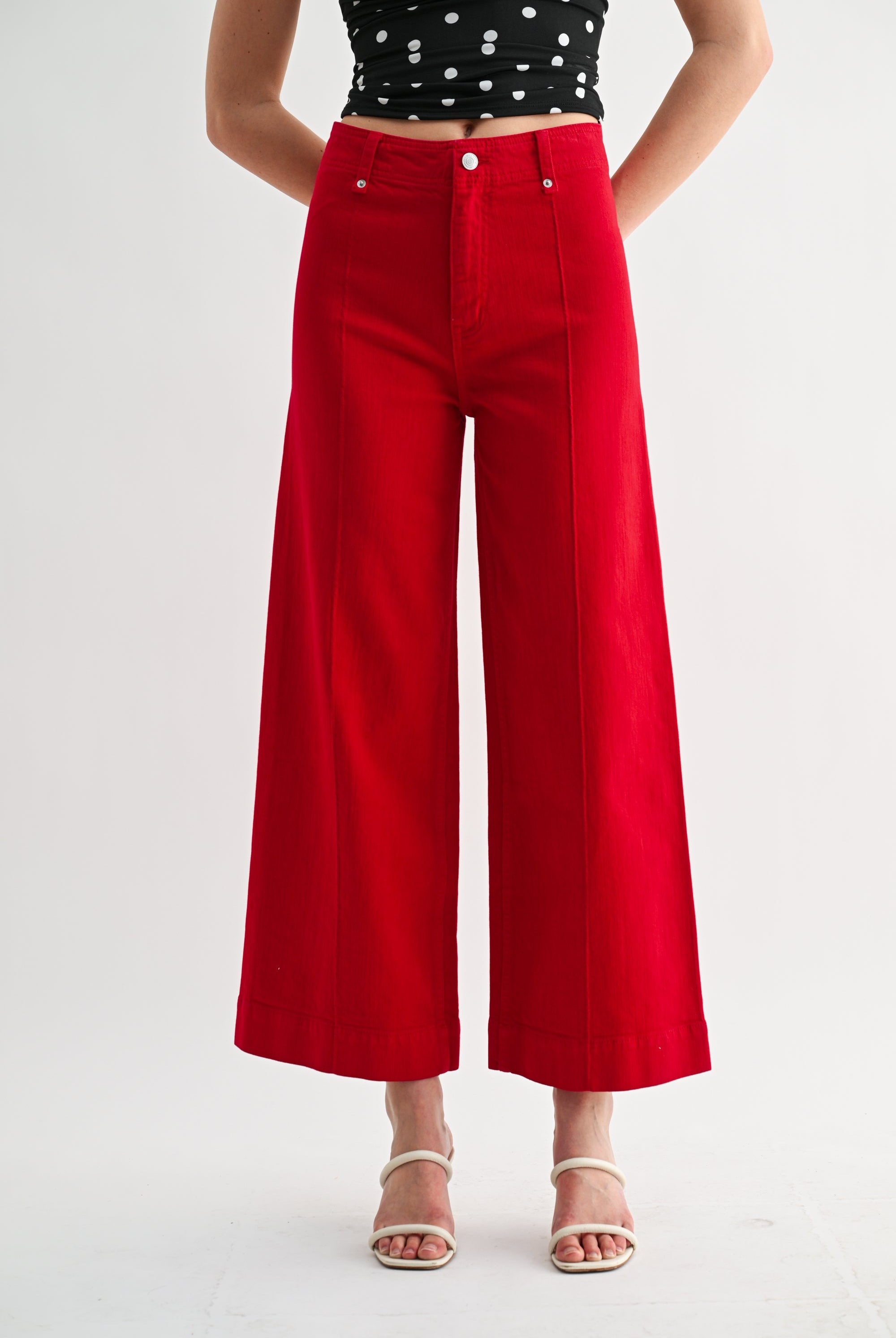 Front Seam Cropped Wide Leg High Waist Jeans - Mica - RARA Boutique