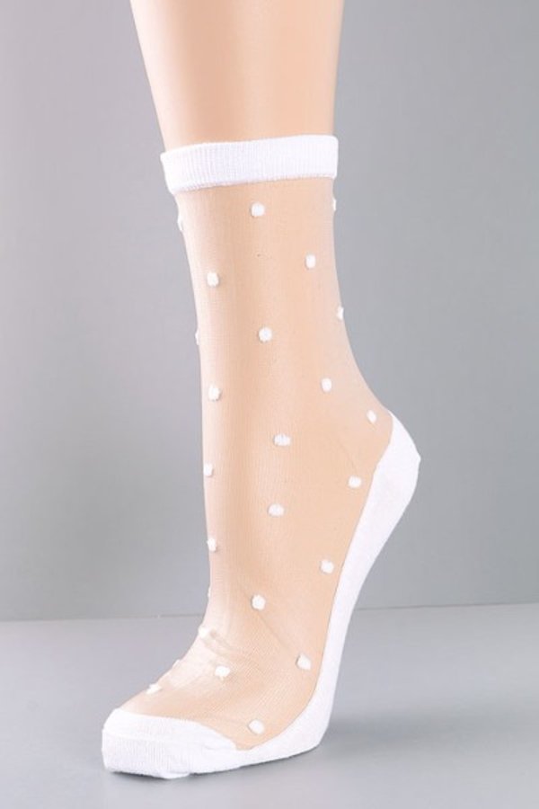 Sheer Polka Dot Mesh Crew Socks - RARA Boutique
