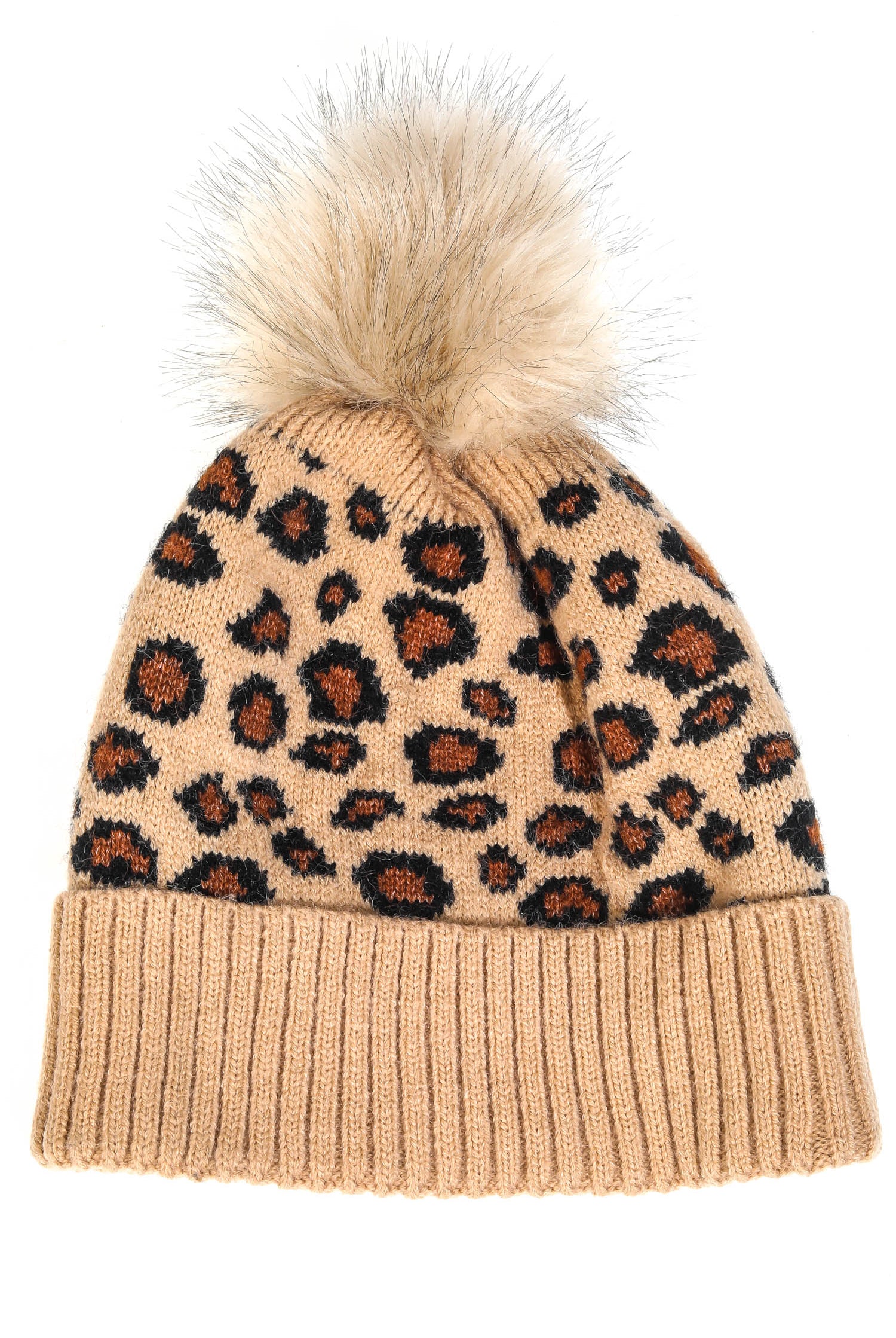 Leopard Print Pom-Pom Beanie - RARA Boutique