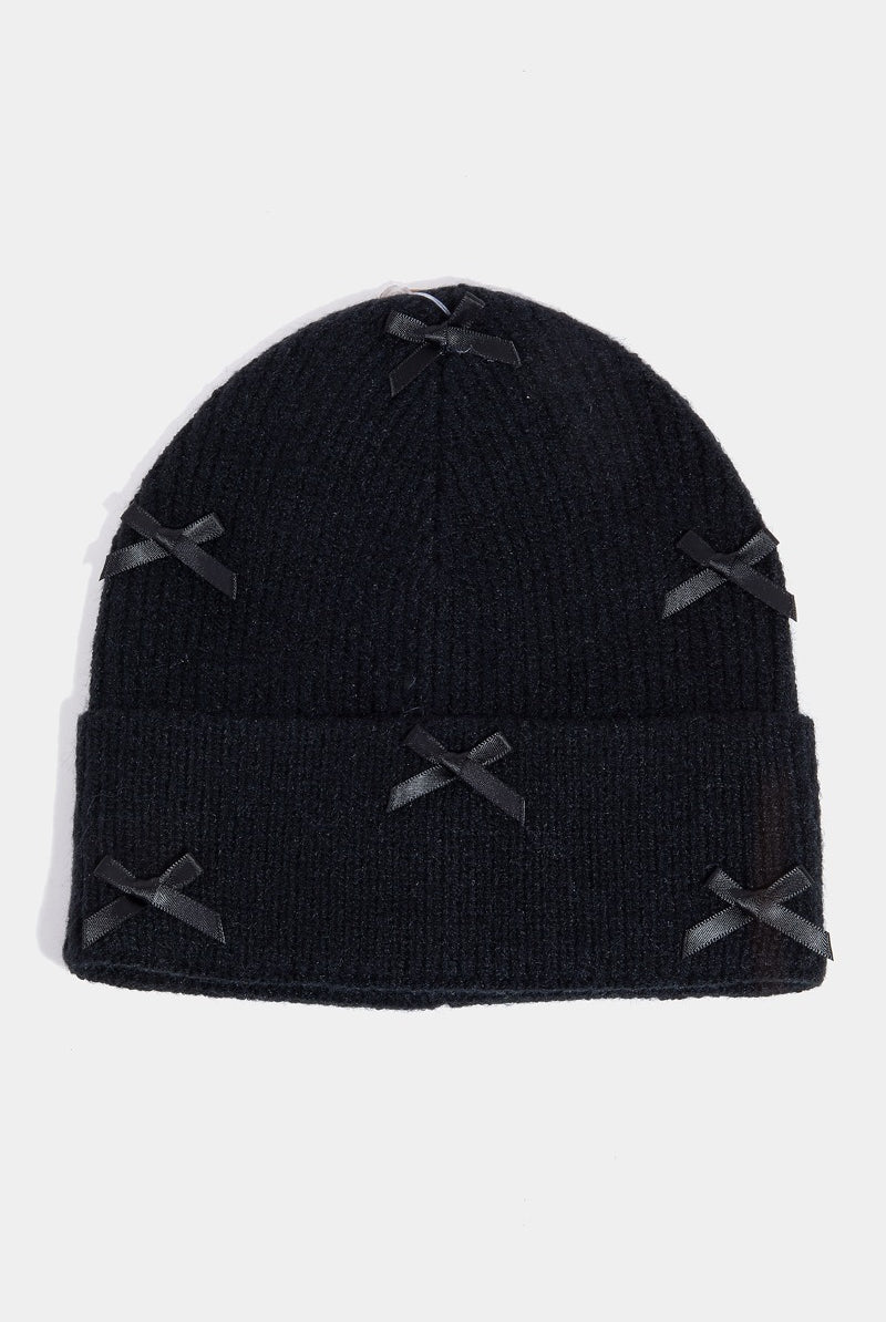 Mini Satin Ribbon Bow Charms Beanie - RARA Boutique