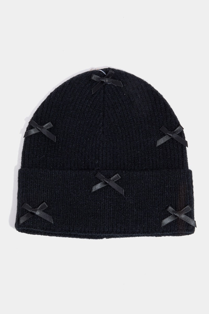 Mini Satin Ribbon Bow Charms Beanie - RARA Boutique