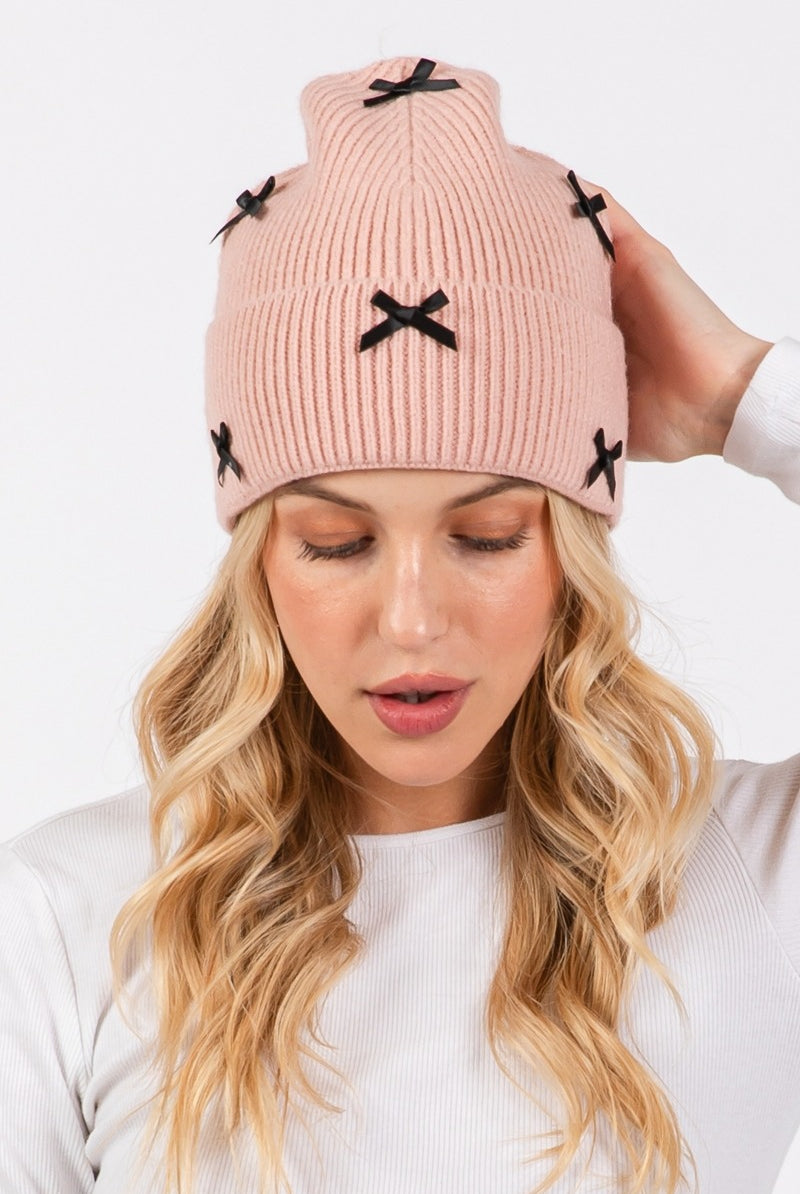 Mini Satin Ribbon Bow Charms Beanie - RARA Boutique