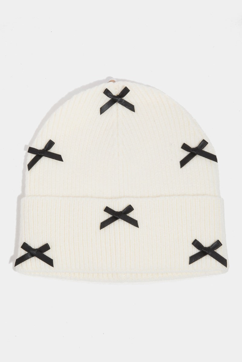 Mini Satin Ribbon Bow Charms Beanie - RARA Boutique