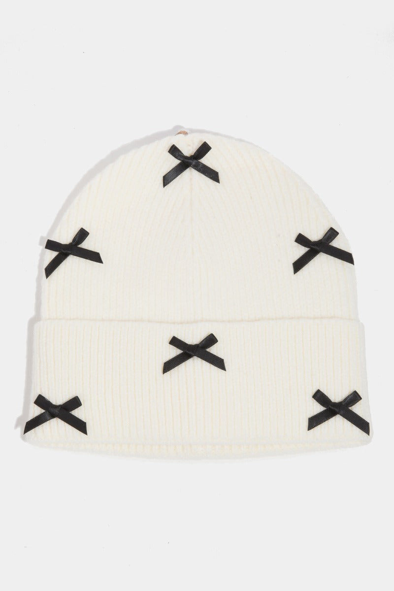 Mini Satin Ribbon Bow Charms Beanie - RARA Boutique