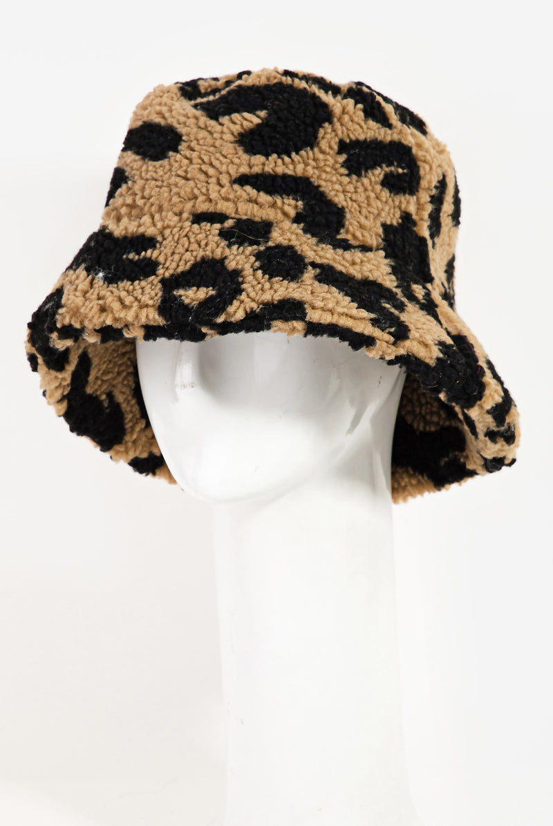 Fuzzy Leopard Print Teddy Bucket Hat - RARA Boutique