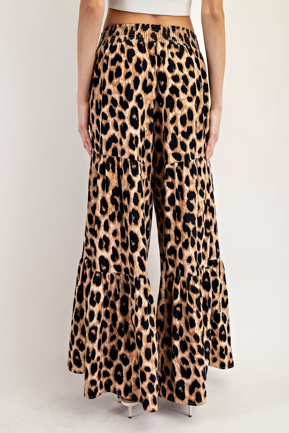 Leopard Print Tiered Wide Leg Palazzo Pants with Waist Tie - eesome - RARA Boutique