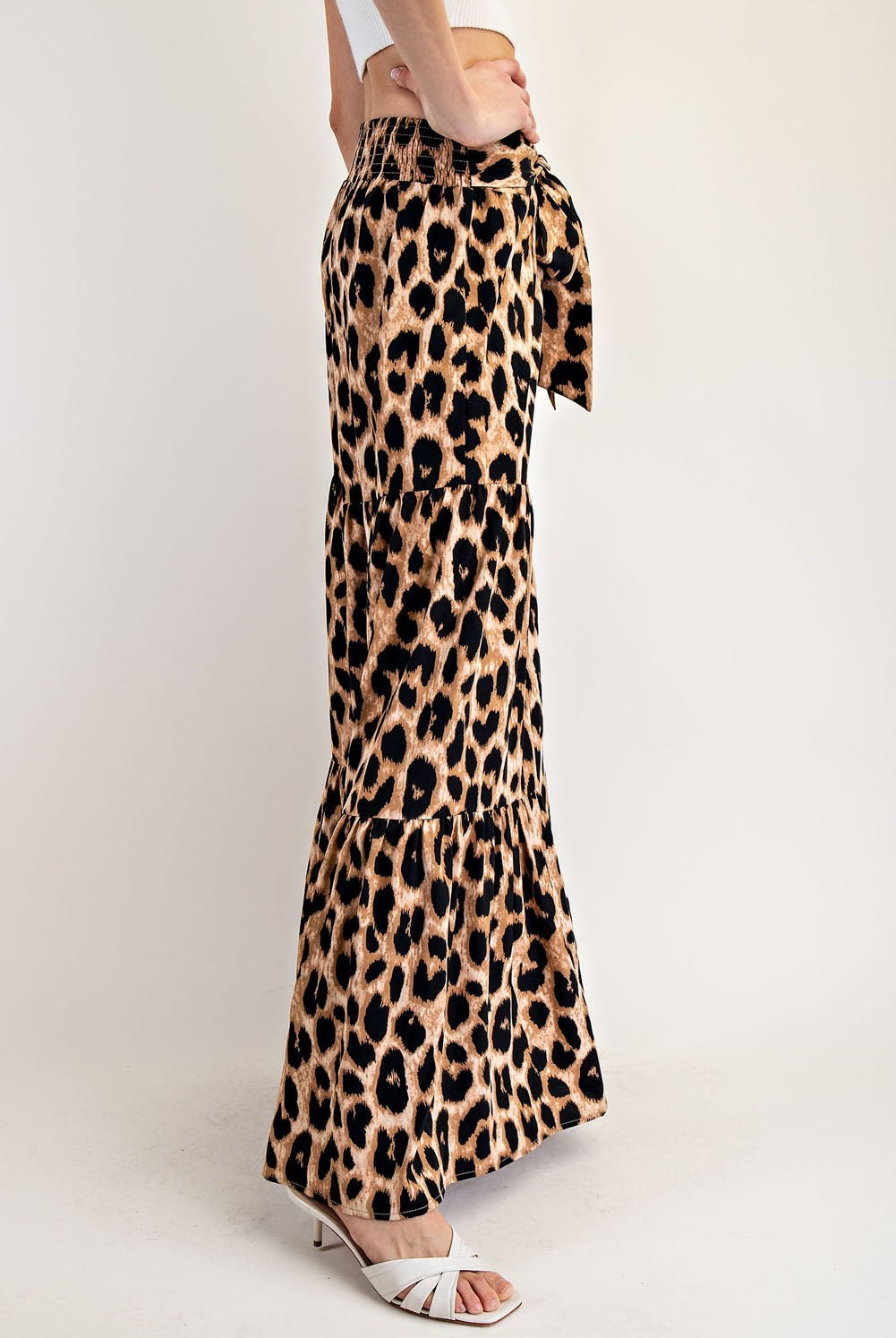 Leopard Print Tiered Wide Leg Palazzo Pants with Waist Tie - eesome - RARA Boutique