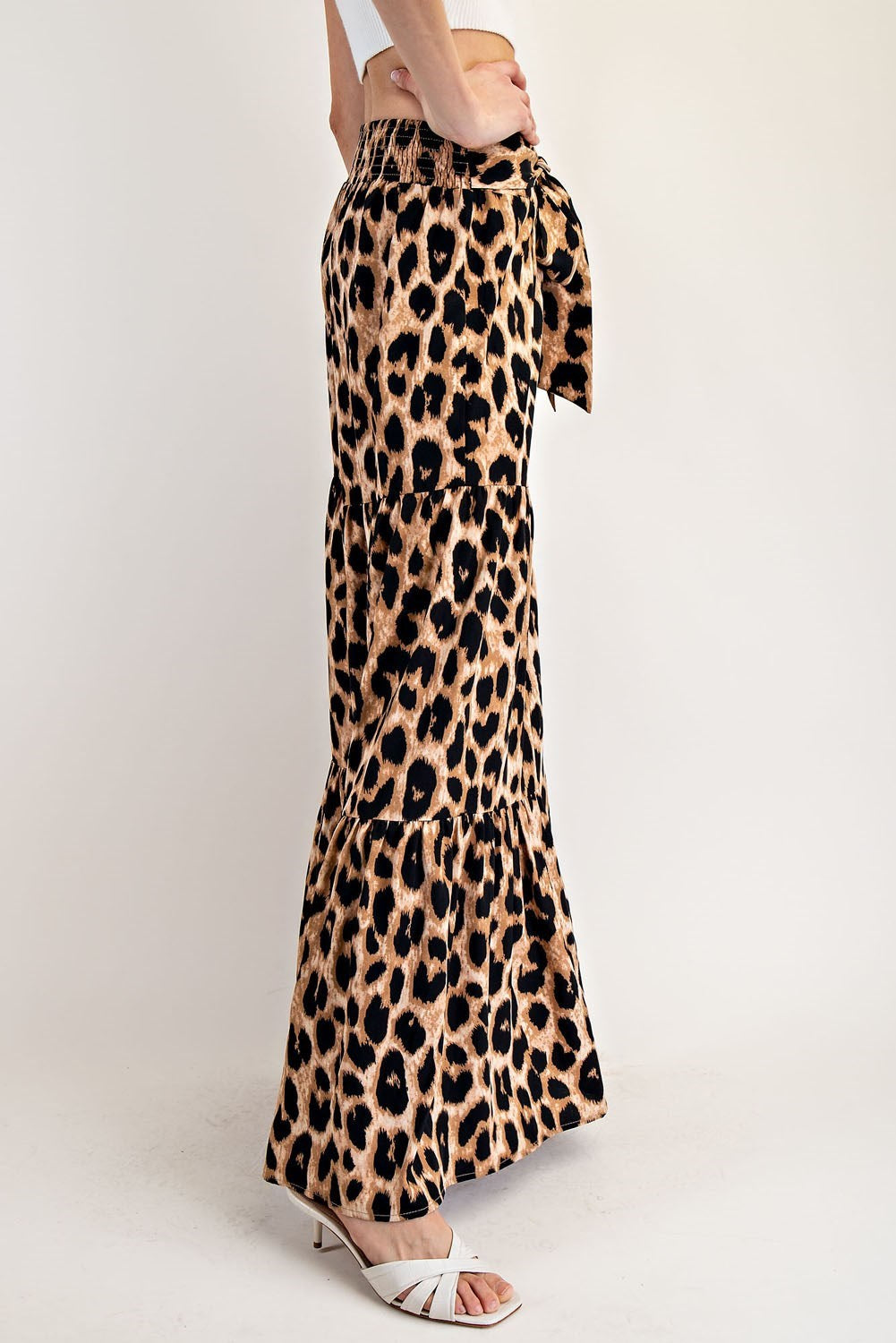 Leopard Print Tiered Wide Leg Palazzo Pants with Waist Tie - eesome - RARA Boutique