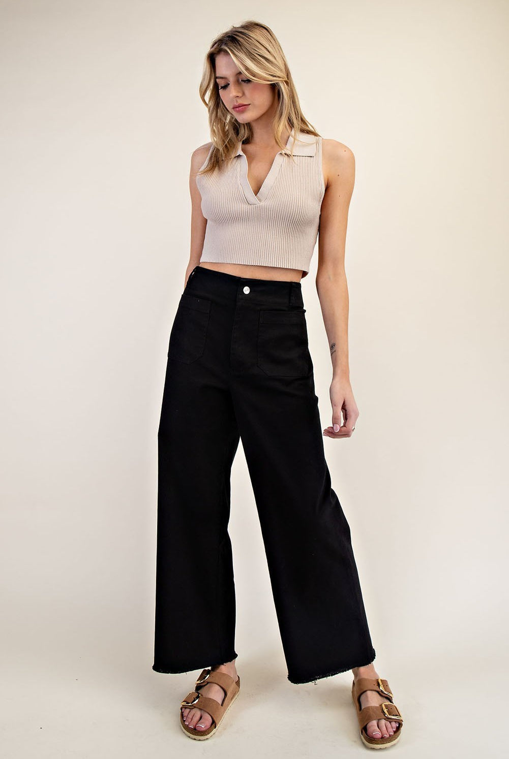 Soft Wash Straight Leg Pants with Raw Hems & Patch Pockets - eesome - RARA Boutique