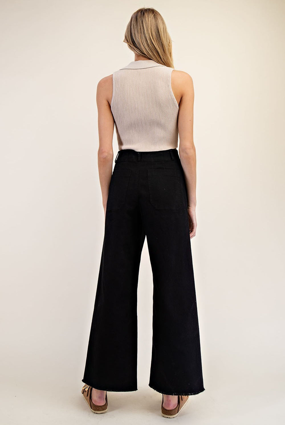 Soft Wash Straight Leg Pants with Raw Hems & Patch Pockets - eesome - RARA Boutique