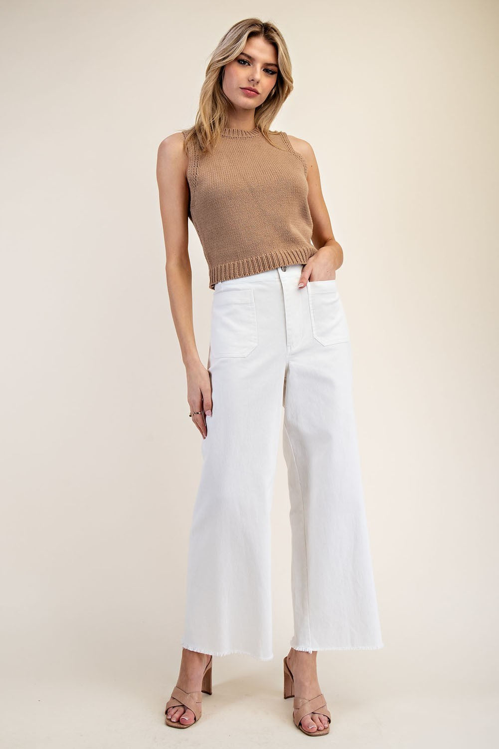 Soft Wash Straight Leg Pants with Raw Hems & Patch Pockets - eesome - RARA Boutique