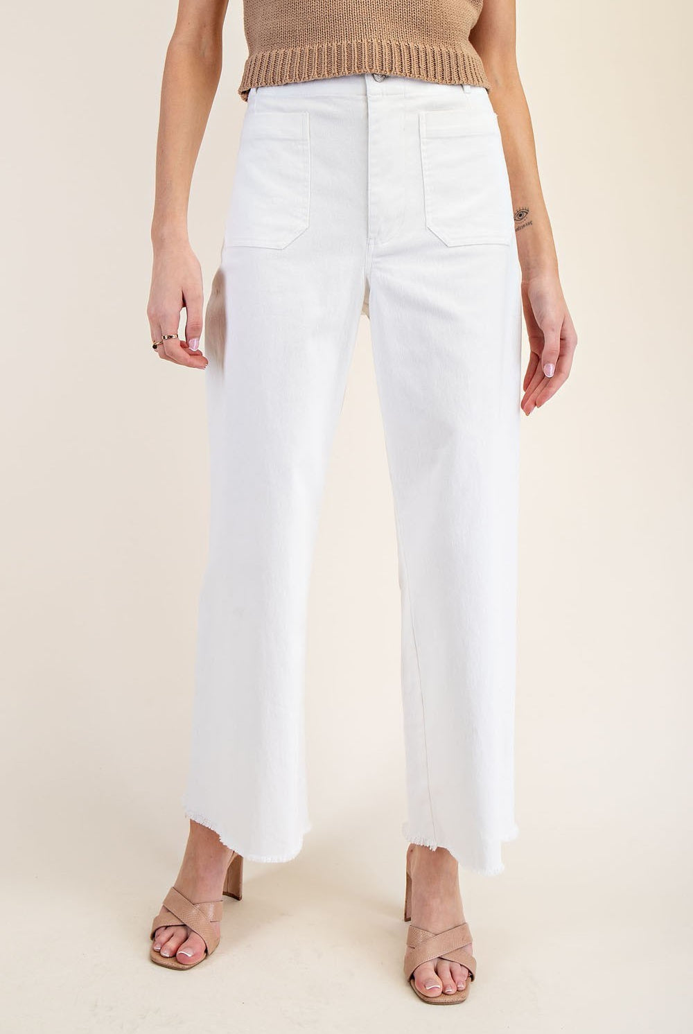 Soft Wash Straight Leg Pants with Raw Hems & Patch Pockets - eesome - RARA Boutique
