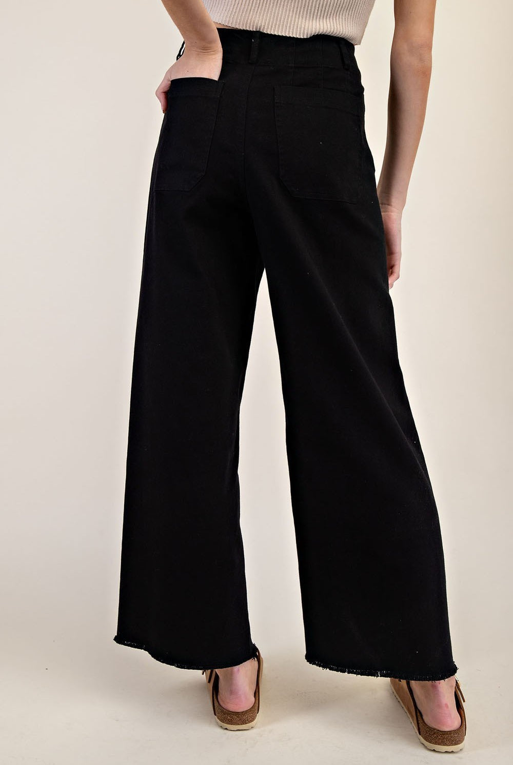 Soft Wash Straight Leg Pants with Raw Hems & Patch Pockets - eesome - RARA Boutique