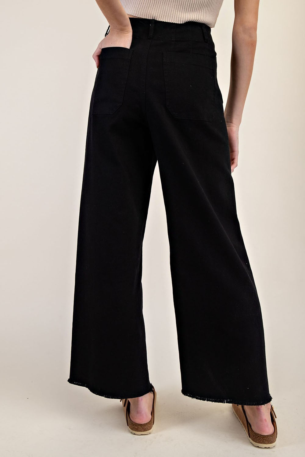 Soft Wash Straight Leg Pants with Raw Hems & Patch Pockets - eesome - RARA Boutique