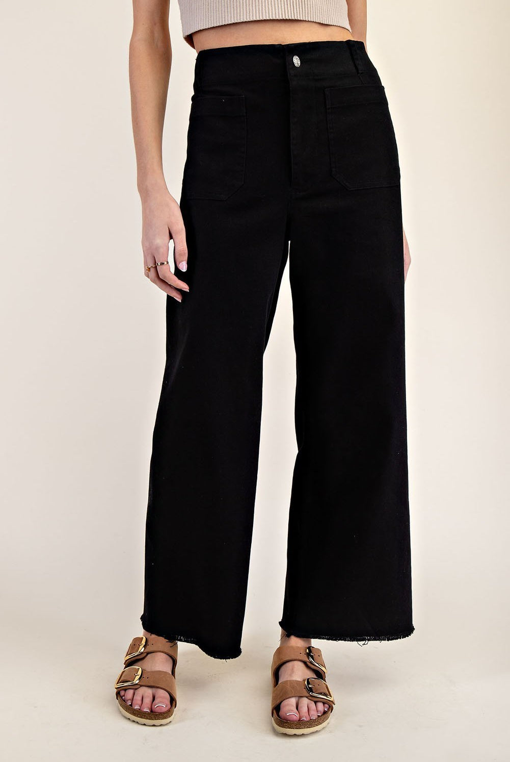 Soft Wash Straight Leg Pants with Raw Hems & Patch Pockets - eesome - RARA Boutique