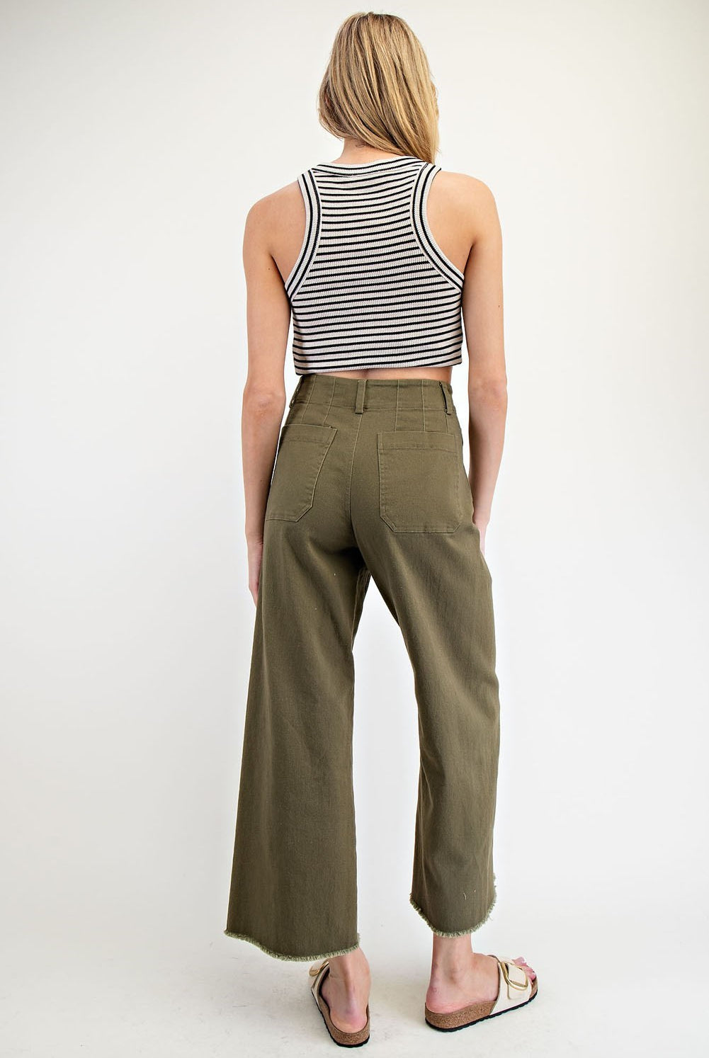 Soft Wash Straight Leg Pants with Raw Hems & Patch Pockets - eesome - RARA Boutique