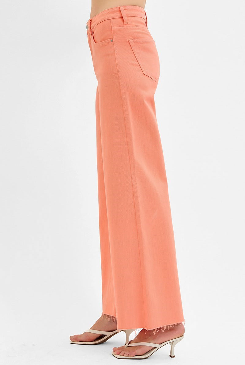 Tummy Control High Rise Wide Leg Palazzo Jeans with Raw Hem - Risen - RARA Boutique