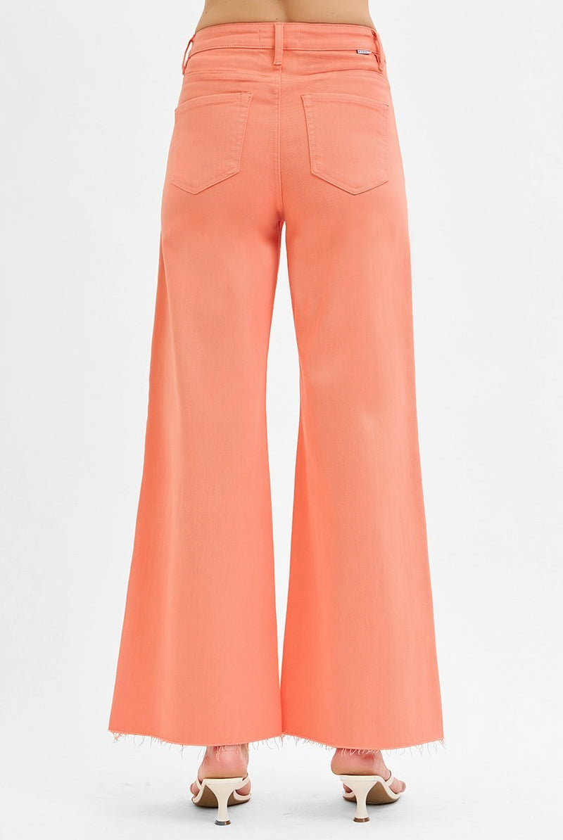 Tummy Control High Rise Wide Leg Palazzo Jeans with Raw Hem - Risen - RARA Boutique
