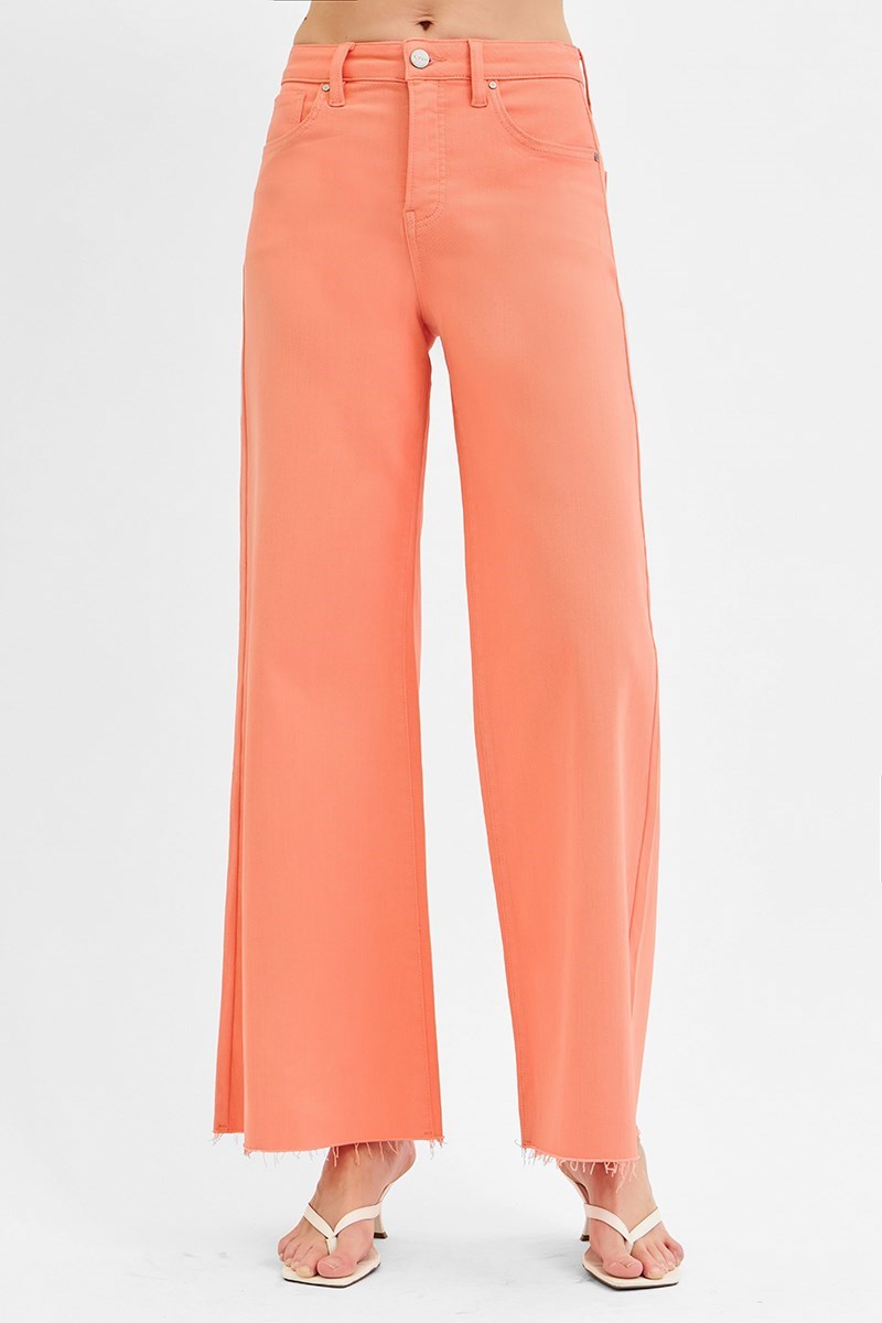 Tummy Control High Rise Wide Leg Palazzo Jeans with Raw Hem - Risen - RARA Boutique