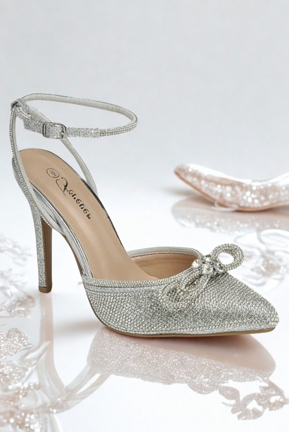 Sparkly Double Rhinestone Bow Pointed Toe High Heels - Forever - RARA Boutique