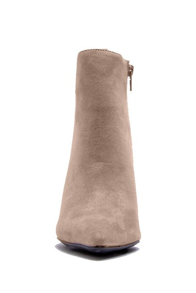 Qupid Suede Pyramid Heel Ankle Booties - RARA Boutique