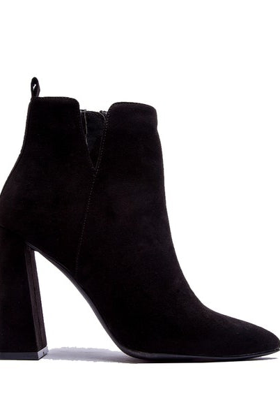 Qupid Suede Pyramid Heel Ankle Booties - RARA Boutique