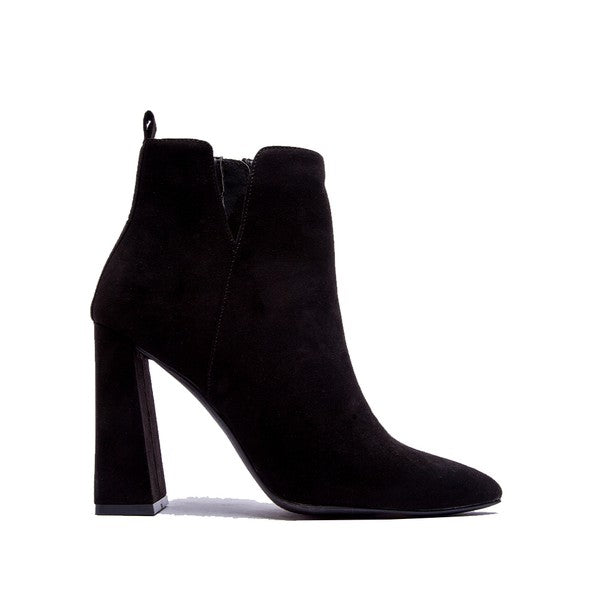 Qupid Suede Pyramid Heel Ankle Booties - RARA Boutique