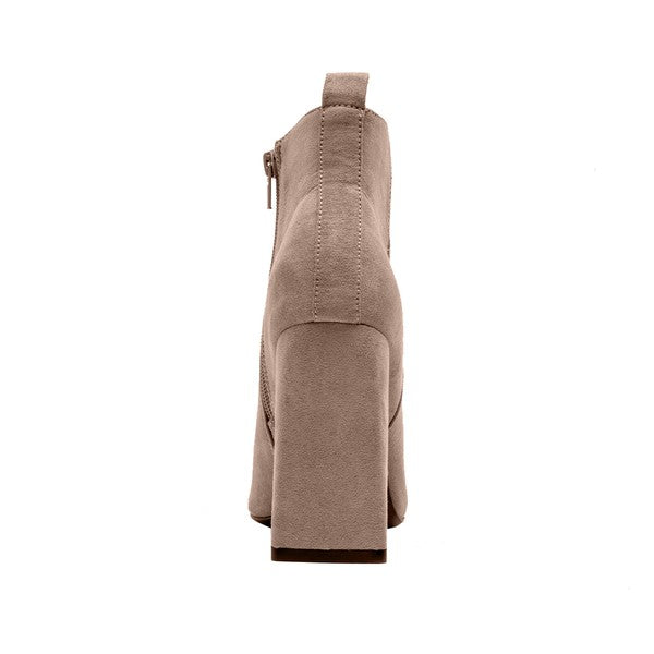 Qupid Suede Pyramid Heel Ankle Booties - RARA Boutique
