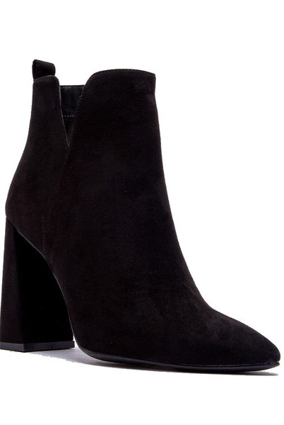 Qupid Suede Pyramid Heel Ankle Booties - RARA Boutique