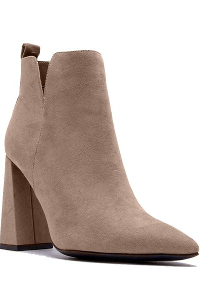 Qupid Suede Pyramid Heel Ankle Booties - RARA Boutique