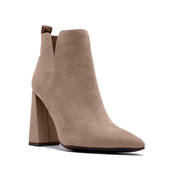 Qupid Suede Pyramid Heel Ankle Booties - RARA Boutique