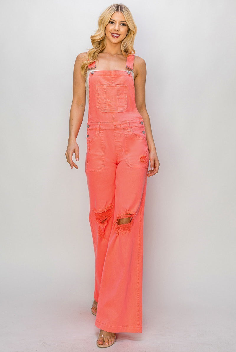 Patch Pocket Wide Leg Denim Overalls - Risen - RARA Boutique