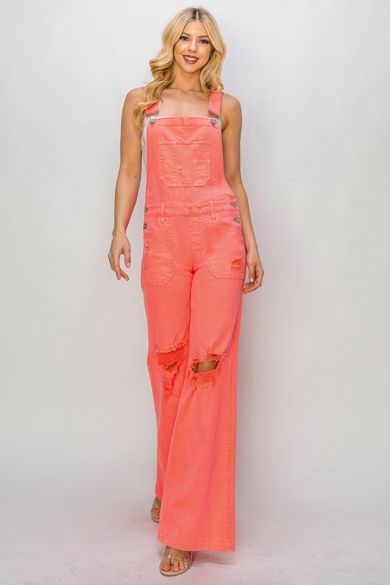 Patch Pocket Wide Leg Denim Overalls - Risen - RARA Boutique