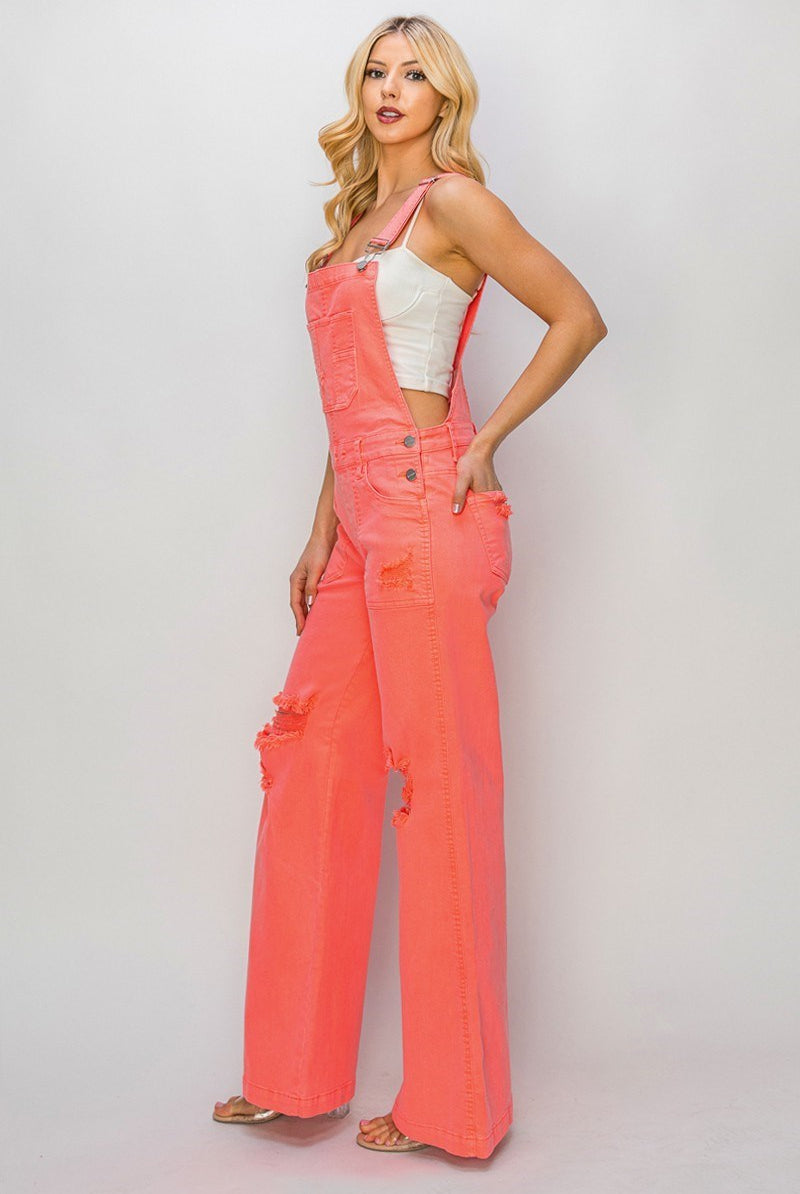 Patch Pocket Wide Leg Denim Overalls - Risen - RARA Boutique