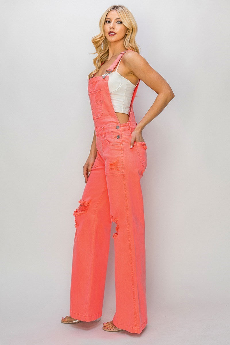 Patch Pocket Wide Leg Denim Overalls - Risen - RARA Boutique