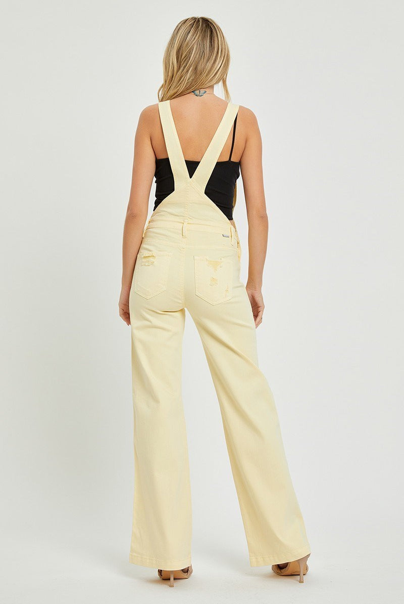 Patch Pocket Wide Leg Denim Overalls - Risen - RARA Boutique