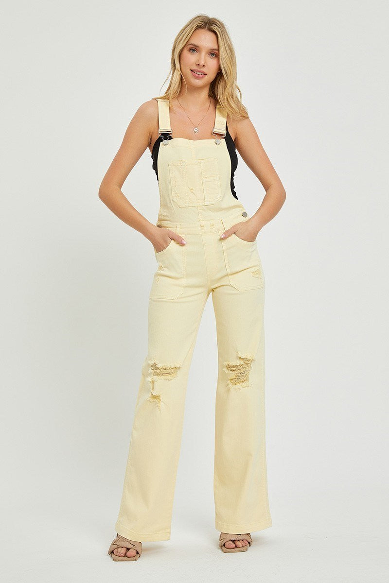 Patch Pocket Wide Leg Denim Overalls - Risen - RARA Boutique