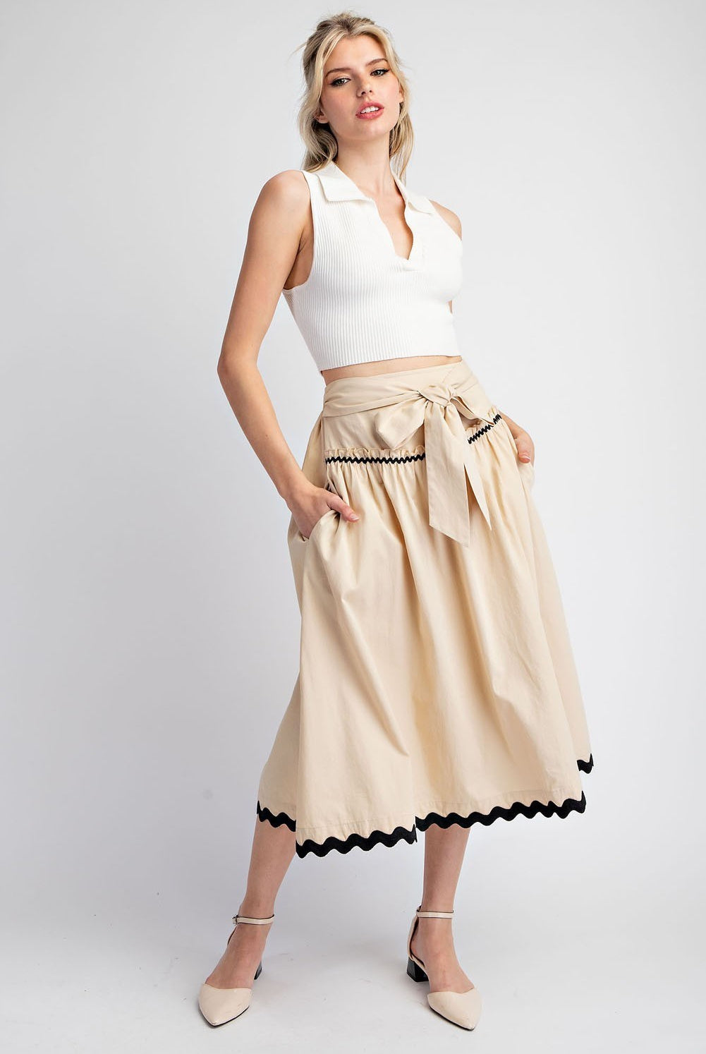RICK RACK TRIM MIDI SKIRT - Eesome - RARA Boutique