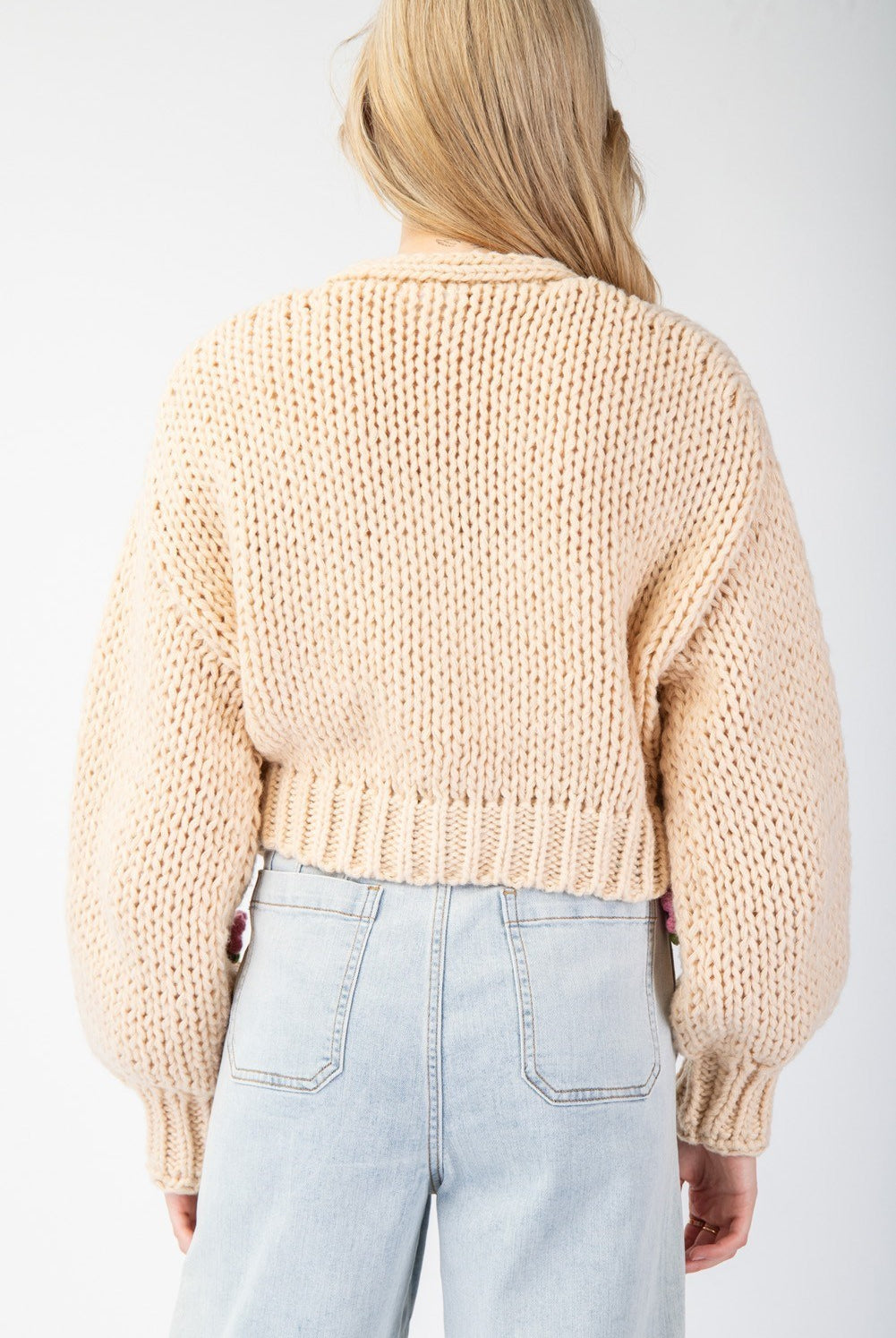 3D Rose Knit Cropped Sweater Cardigan - eesome - RARA Boutique