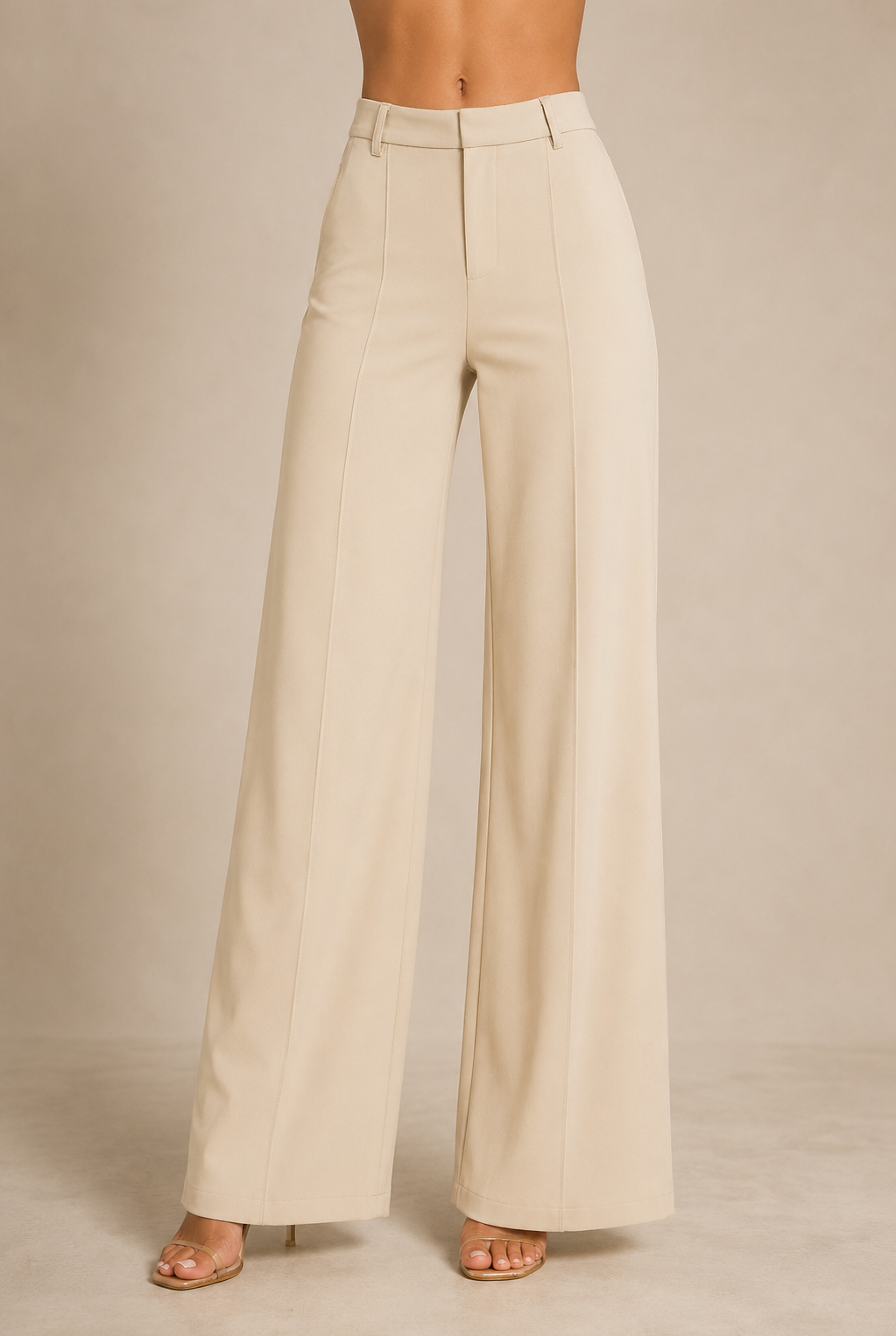 Cien straight leg pintuck trouser pants by RARA Boutique, featuring tailored fit and classic style in light fabric.